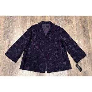 Lafayette 148 Jacket Womens Size 14 Purple Jacquard Wool Blend Coat Blazer Blake